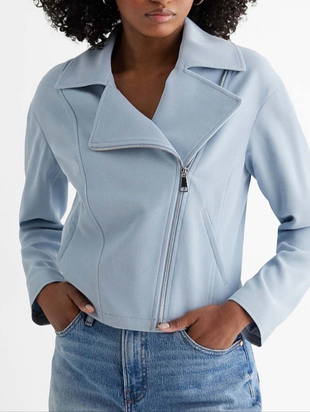 Express Powder Blue Asymmetrical Moto Jacket Size XS